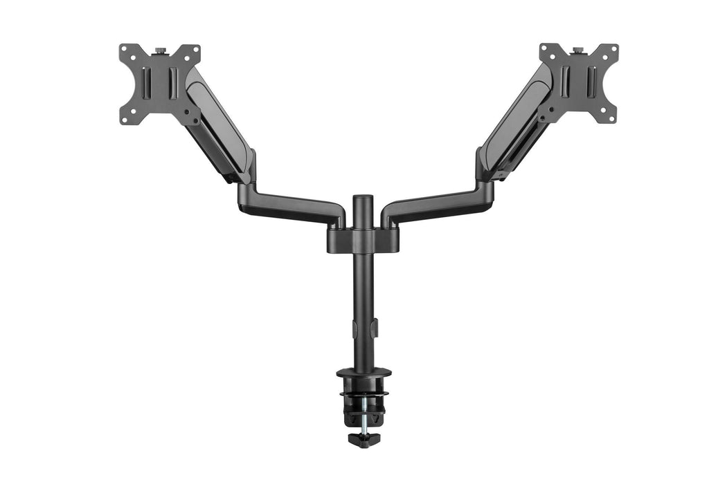 BRATECK 17"-32" Pole-Mounted Gas Spring Dual Monitor Desk Mount Bracket with Det