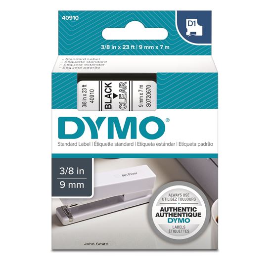 DYMO Genuine D1 Label Cassette Tape 9mm x 7M; Black on Clear Suitable for the La