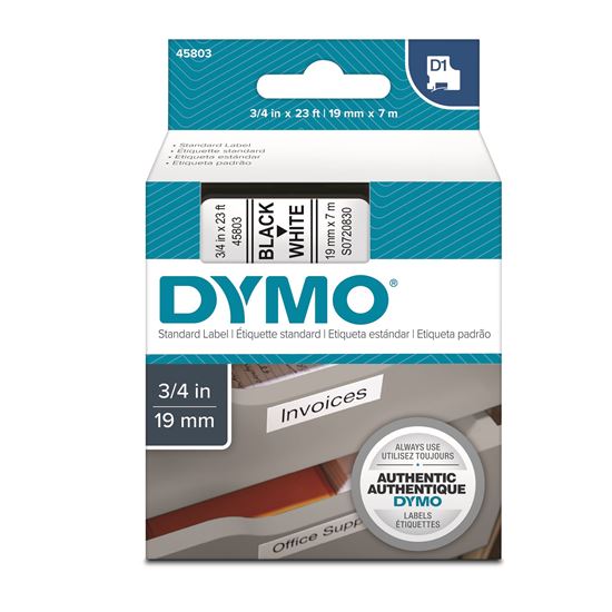 DYMO Genuine D1 Label Cassette Tape 19mm x 7M; Black on White Suitable for the L