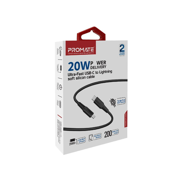 PROMATE 2m 20W PD USB-C to Lightning Charge & Sync Cable. For Apple iPhone, iPad - LX2001 - Homewares, Outdoor, Phone Accessories, Cases, Speakers, Headphones + More -