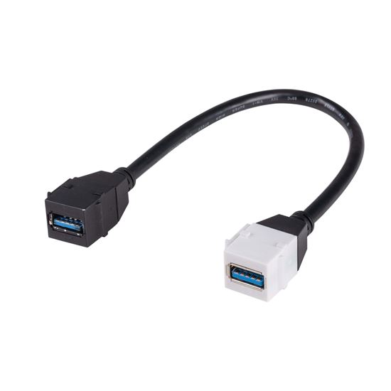 DYNAMIX 0.2m USB-A 3.0 Keystone Jack with White to Black Pigtail.