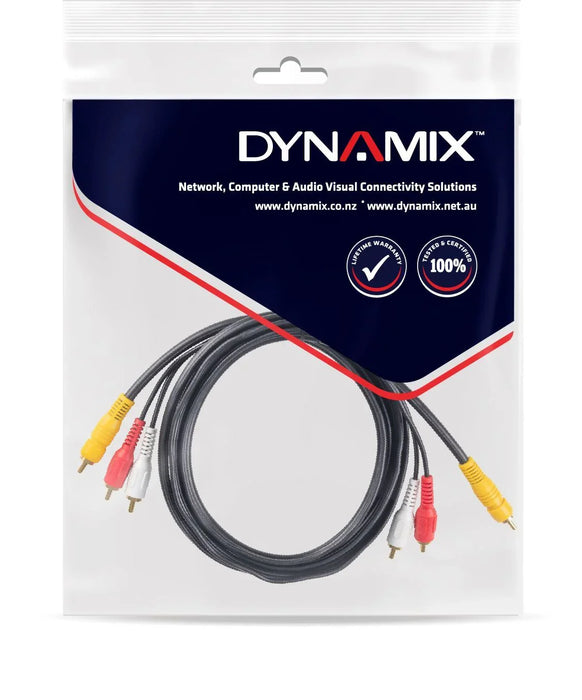 DYNAMIX 3m RCA Audio Video Cable, 6 to 3 RCA Plugs. Yellow RG59 Video, standard - LX2001 - Homewares, Outdoor, Phone Accessories, Cases, Speakers, Headphones + More -