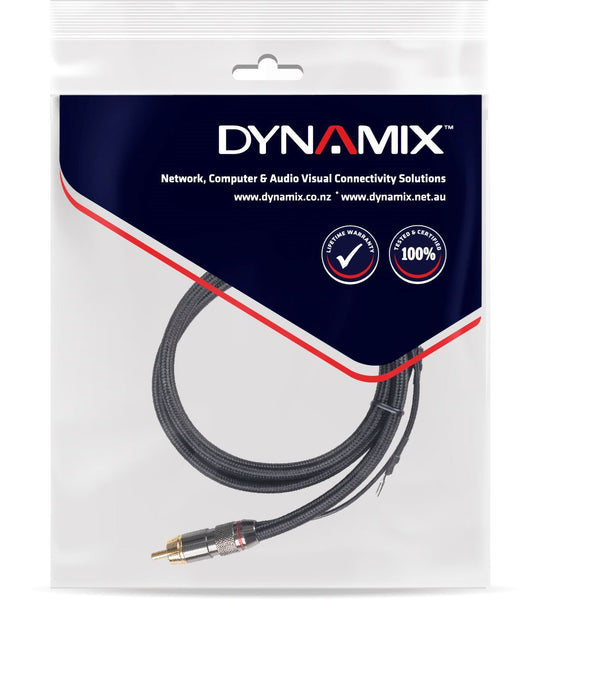 DYNAMIX 0.75m Coaxial Subwoofer Cable RCA Male Male Grounding Spade Connectors