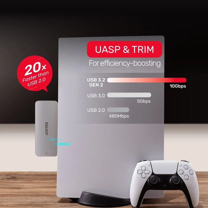 UNITEK PS5 External Storage. Dual USB-A 10G to M.2 PCIe/NVMe Enclosure. Grey - LX2001 - Homewares, Outdoor, Phone Accessories, Cases, Speakers, Headphones + More -