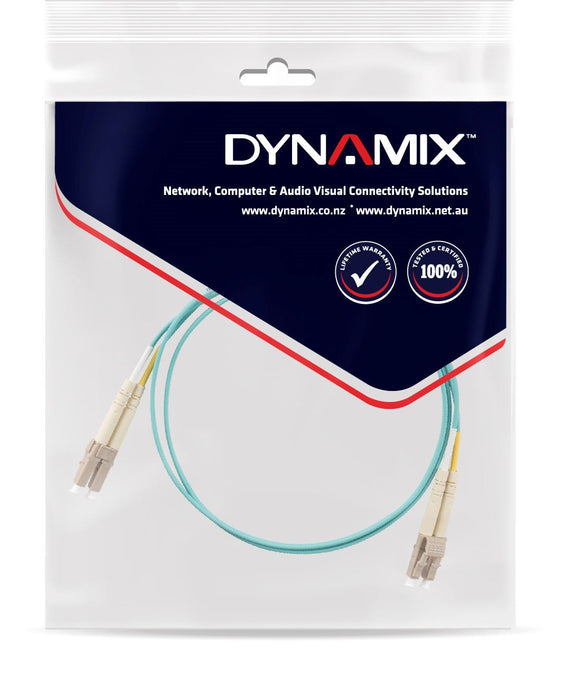 DYNAMIX 1M 50u LC/LC OM3 Fibre Lead (Duplex, Multimode) Aqua LSZH Jacket