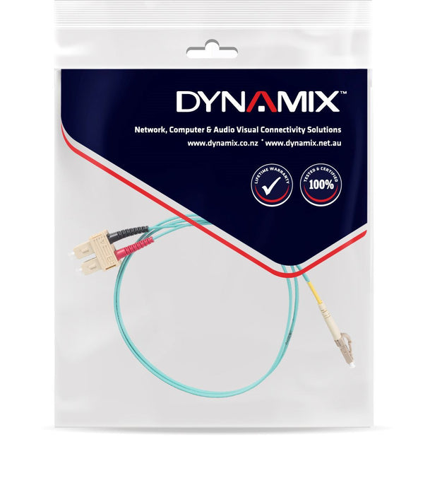 DYNAMIX 0.5M 50u LC/SC OM3 Fibre Lead (Duplex, Multimode) Aqua LSZH Jacket