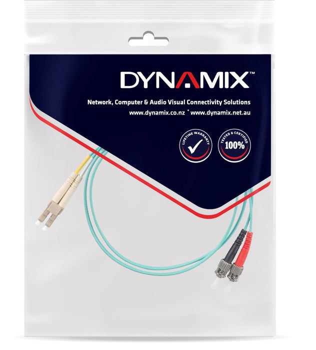 DYNAMIX 0.5M 50u LC/ST OM3 Fibre Lead (Duplex, Multimode) Aqua LSZH Jacket