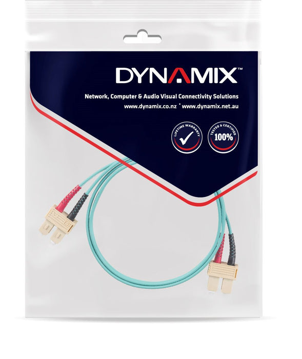 DYNAMIX 0.3M 50u SC/SC OM3 Fibre Lead (Duplex, Multimode) Aqua LSZH Jacket