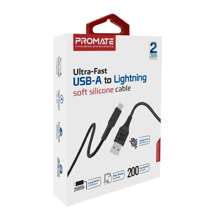 PROMATE 2m USB-A to Lightning Data & Charge Cable. Data Transfer Rate 480Mbps. T - LX2001 - Homewares, Outdoor, Phone Accessories, Cases, Speakers, Headphones + More -