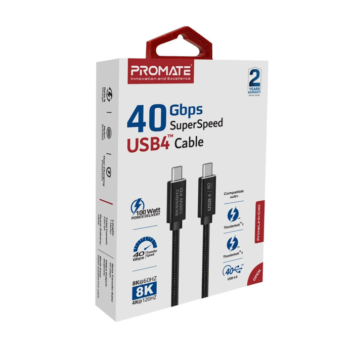 PROMATE 1m USB-C Thunderbolt Cable. Supports 40Gps & 100W PD. Supports Up to 8k@ - LX2001 - Homewares, Outdoor, Phone Accessories, Cases, Speakers, Headphones + More -