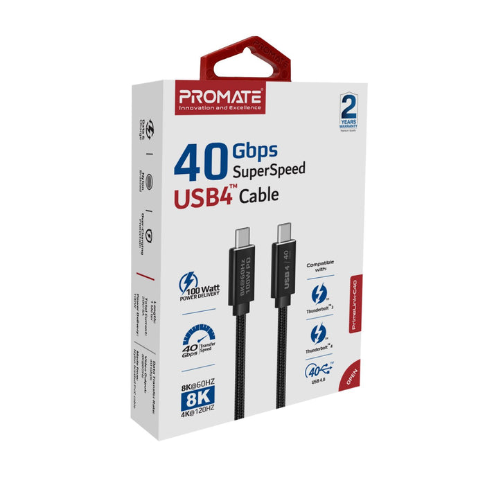 PROMATE 1m USB-C Thunderbolt Cable. Supports 40Gps & 100W PD. Supports Up to 8k@