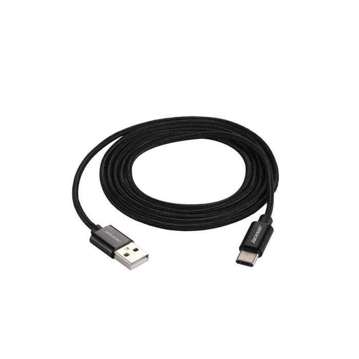 JACKSON 1.5m USB-A to USB-C Sync & Charge Cable Braided Black - LX2001 - Homewares, Outdoor, Phone Accessories, Cases, Speakers, Headphones + More -
