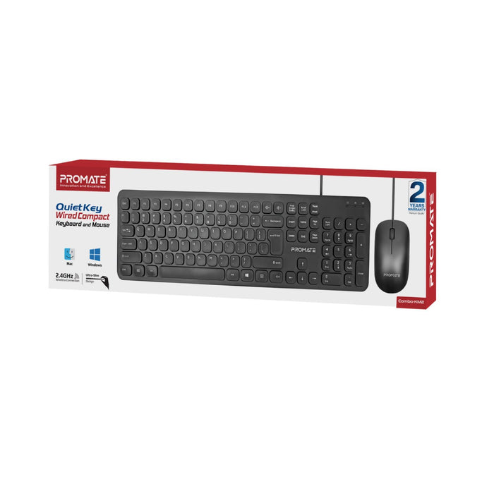 PROMATE Compact Wired Keyboard and Mouse Combo. Full Sized Low Profile Keyboard