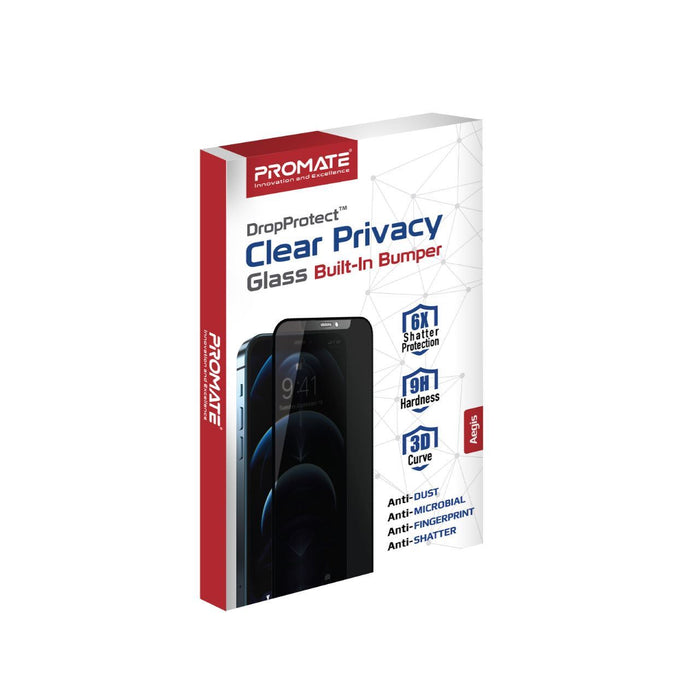 PROMATE Clear Privacy Screen Protector for iPhone 12 Max. Built-in Bumper. Super