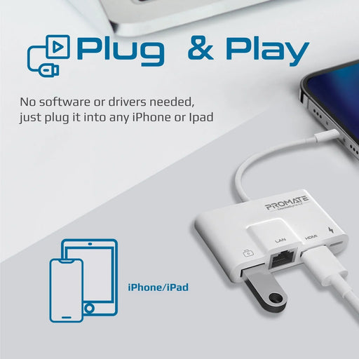 PROMATE 4-In-1 Multimedia Hub with Lightning Connector. Includes 1x RJ45 Etherne - LX2001 - Homewares, Outdoor, Phone Accessories, Cases, Speakers, Headphones + More -