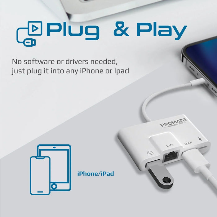 PROMATE 4-In-1 Multimedia Hub with Lightning Connector. Includes 1x RJ45 Etherne - LX2001 - Homewares, Outdoor, Phone Accessories, Cases, Speakers, Headphones + More -