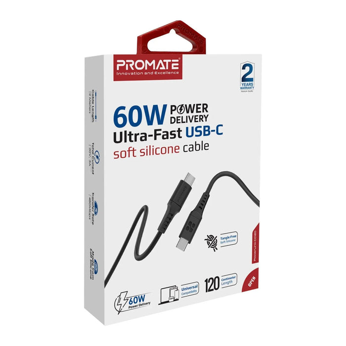 PROMATE 1.2m USB-C Data and Charging Cable. Data Transfer Rate 480Mbs. 60W Power - LX2001 - Homewares, Outdoor, Phone Accessories, Cases, Speakers, Headphones + More -