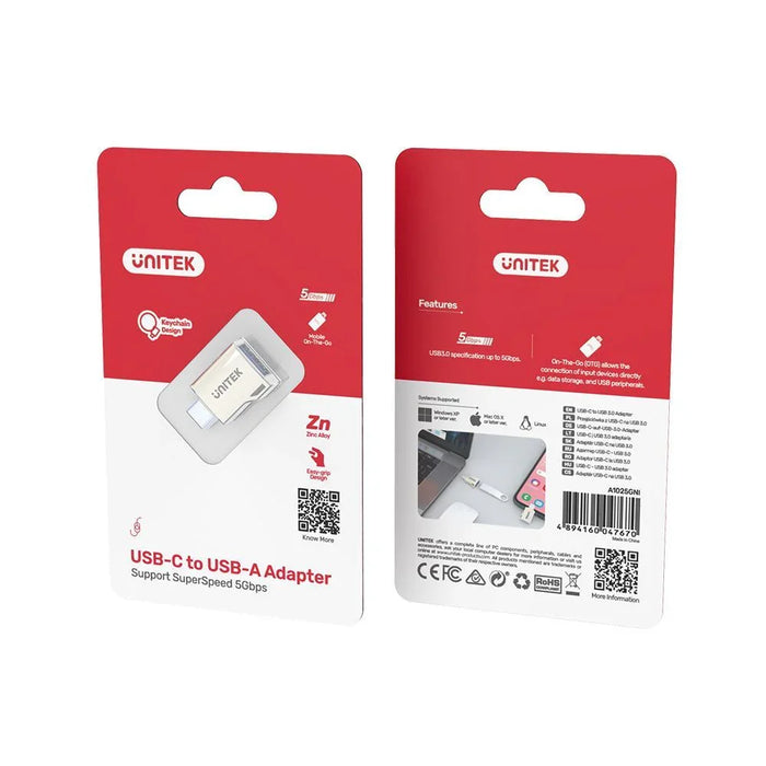 UNITEK USB-C Male to USB-A Female Ultra-Tiny Adaptor with Easy Grip Design. Supp - LX2001 - Homewares, Outdoor, Phone Accessories, Cases, Speakers, Headphones + More -