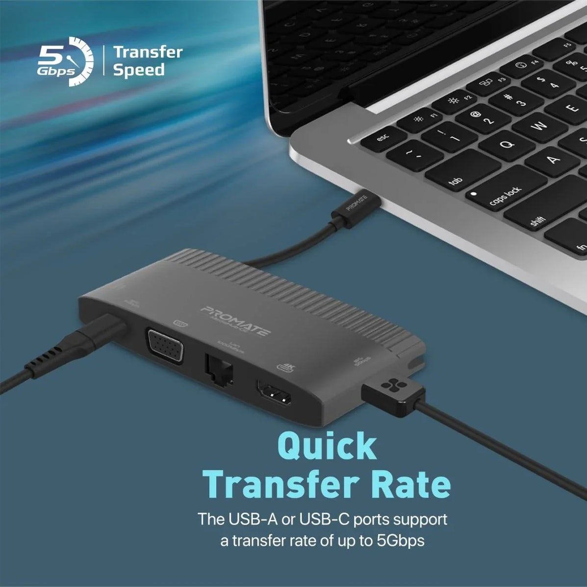 PROMATE 6-in-1 USB Multi Port Hub with USB-C Connector. Includes USB-C ...