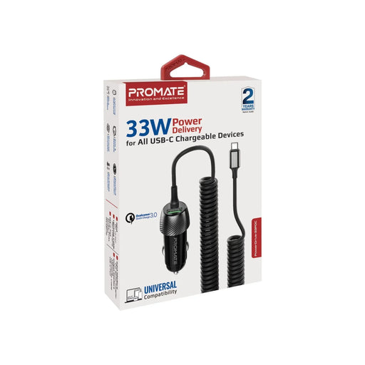 PROMATE 33W Car Charger with USB-C Cable. Output USB-A and USB-C. Qualcomm 3.0 1 - LX2001 - Homewares, Outdoor, Phone Accessories, Cases, Speakers, Headphones + More -