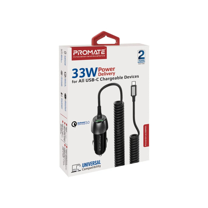 PROMATE 33W Car Charger with USB-C Cable. Output USB-A and USB-C. Qualcomm 3.0 1 - LX2001 - Homewares, Outdoor, Phone Accessories, Cases, Speakers, Headphones + More -