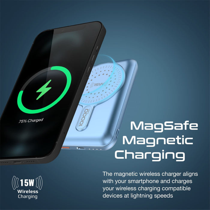PROMATE 10000mAh Magnetic Qi 15W Wireless Charging Power Bank. USB-C Input, USB-
