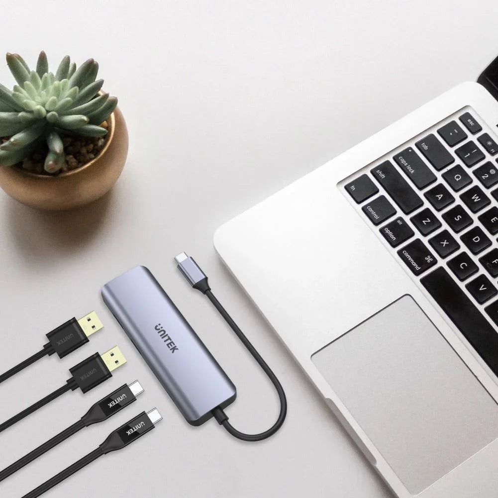 UNITEK 4-in-1 Multi Port Hub with USB-C Connector. Includes 2 x USB-C ...