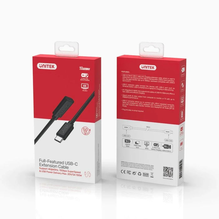 UNITEK 1m USB-C 3.1 Male to Female Extension Cable. Supports up to 4K@60Hz,100W/ - LX2001 - Homewares, Outdoor, Phone Accessories, Cases, Speakers, Headphones + More -