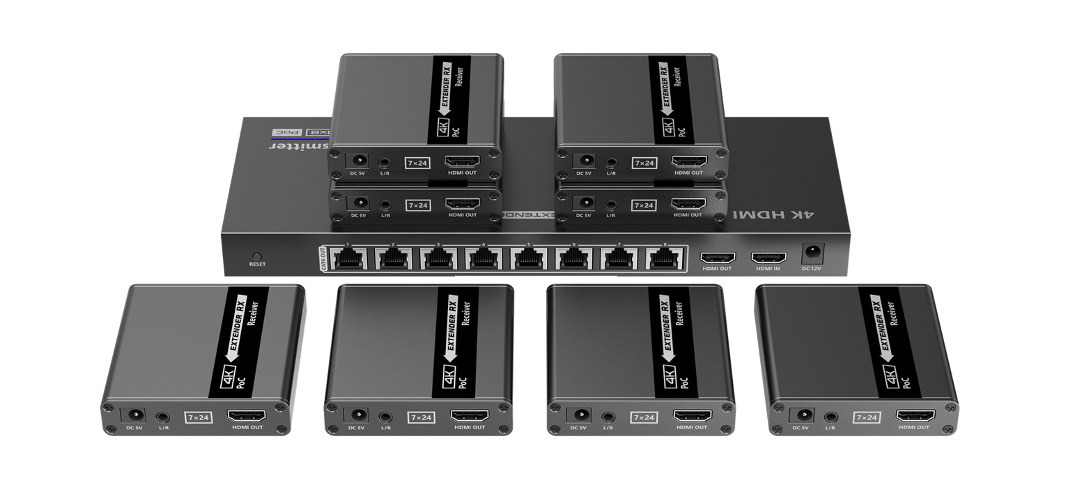 LENKENG 1-In-8-Out 4K@30Hz HDMI Extender. 1x HDMI in & 8x RJ45 out. Compatible w