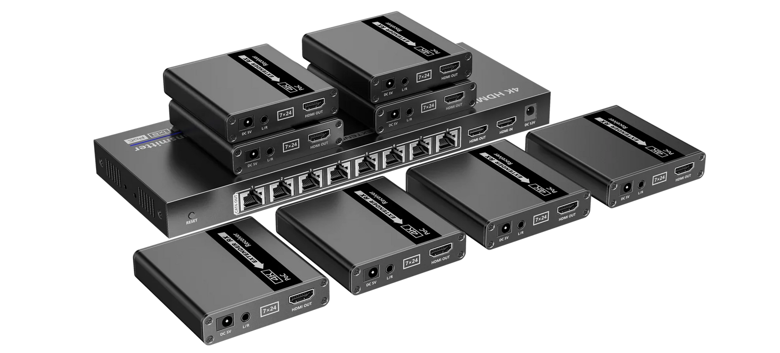 LENKENG 1-In-8-Out 4K@30Hz HDMI Extender. 1x HDMI in & 8x RJ45 out. Compatible w - LX2001 - Homewares, Outdoor, Phone Accessories, Cases, Speakers, Headphones + More -