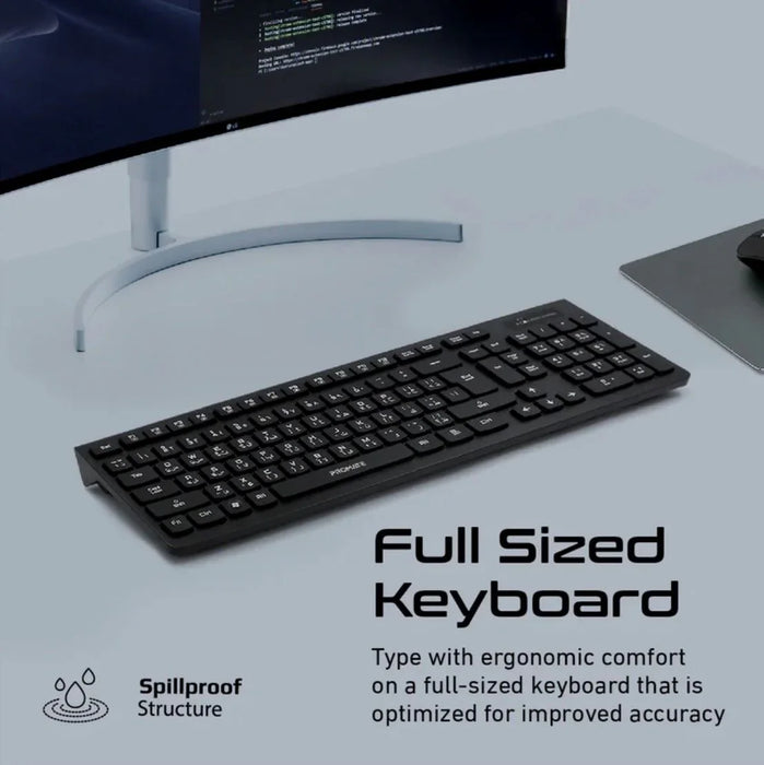 PROMATE Full Size Wireless Keyboard and Mouse. Spillproof Ergonomic Design. Buil - LX2001 - Homewares, Outdoor, Phone Accessories, Cases, Speakers, Headphones + More -