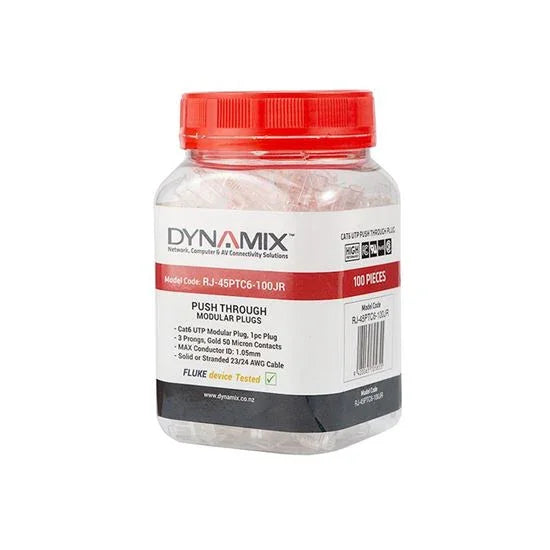 DYNAMIX Cat6 UTP Push Through Plug, 3 Prong, 50 u" 100pc Jar. For Solid & Strand - LX2001 - Homewares, Outdoor, Phone Accessories, Cases, Speakers, Headphones + More -