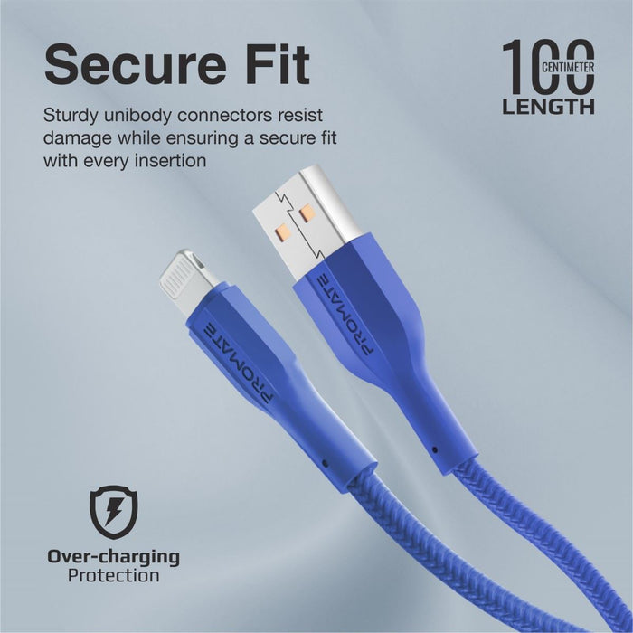 PROMATE 1M USB-A to Lightning Connector Super Flexible Cable. Supports 2A Chargi