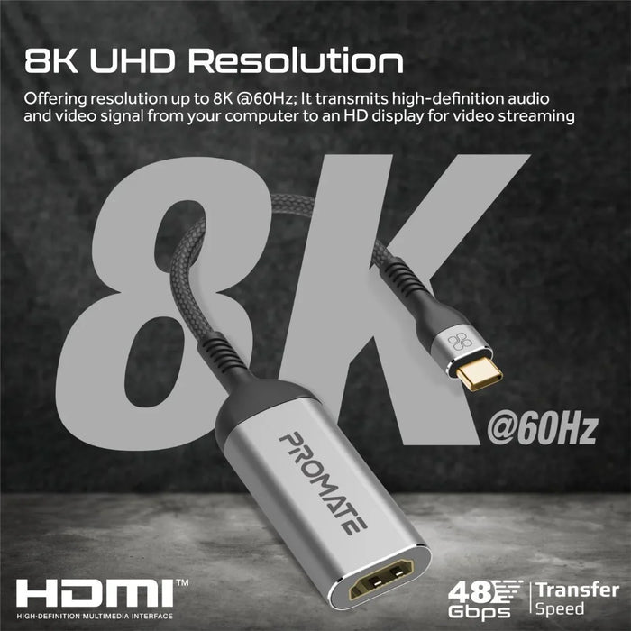 PROMATE USB-C to HDMI Adapter Supports up to 8K@60Hz HD Res. Sturdy Aluminium Ca - LX2001 - Homewares, Outdoor, Phone Accessories, Cases, Speakers, Headphones + More -