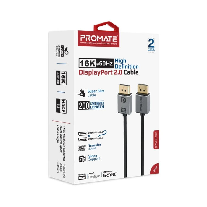 PROMATE 2m DisplayPort Cable. Supports HD up to 16K@60Hz. Supports 80Gbps Data T - LX2001 - Homewares, Outdoor, Phone Accessories, Cases, Speakers, Headphones + More -