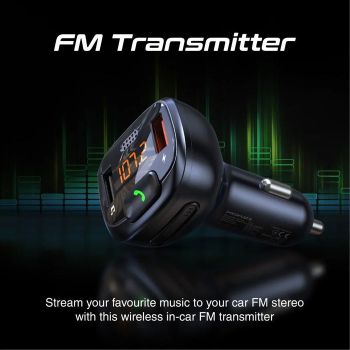 PROMATE Wireless In-Car FM Transmitter with Handsfree & QC3.0. Bult-in Mic; Blue - LX2001 - Homewares, Outdoor, Phone Accessories, Cases, Speakers, Headphones + More -