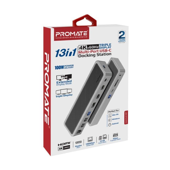 PROMATE 12-in-1 Multi-Port Hub. Includes 4x USB-A & 1x USB-C PD Port, 2x HDMI Po