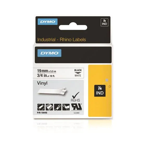 DYMO Genuine Rhino Industrial Vinyl Labels.19mm x 5.5m. Black on White. Compatib - LX2001 - Homewares, Outdoor, Phone Accessories, Cases, Speakers, Headphones + More -