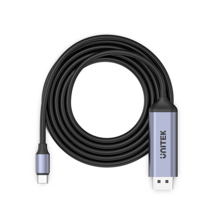 UNITEK 1.8m USB-C DisplayPort 1.4 Cable in Aluminium Housing. Supports Res up to