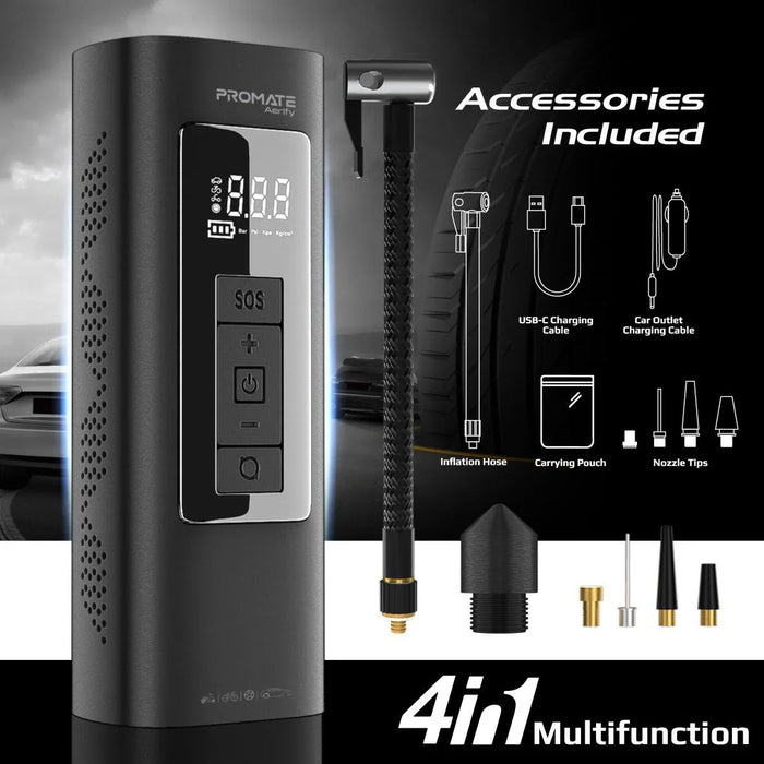 PROMATE 150PSI Portable 4in1 Air Compressor with 6000mAh Power Bank. Includes LE - LX2001 - Homewares, Outdoor, Phone Accessories, Cases, Speakers, Headphones + More -