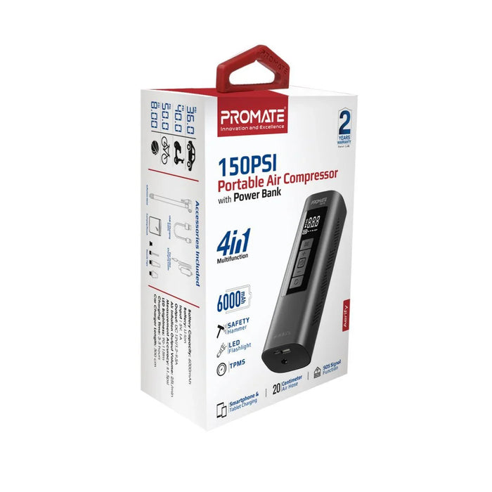 PROMATE 150PSI Portable 4in1 Air Compressor with 6000mAh Power Bank. Includes LE - LX2001 - Homewares, Outdoor, Phone Accessories, Cases, Speakers, Headphones + More -