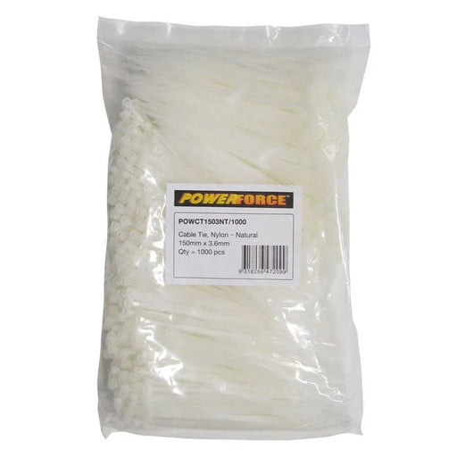 POWERFORCE Cable Tie Natural 150mm x 3.6mm Nylon Pack of 1000. Made from U.L. Ap - LX2001 - Homewares, Outdoor, Phone Accessories, Cases, Speakers, Headphones + More -