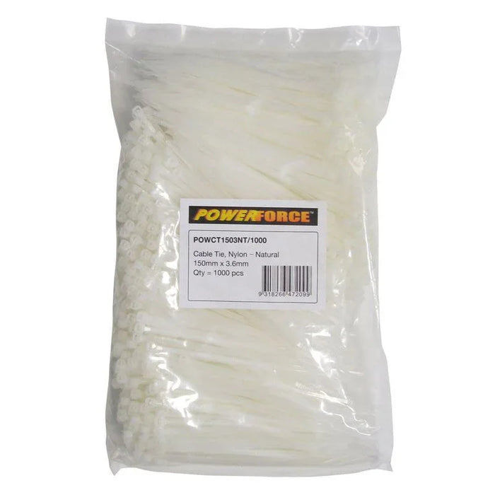 POWERFORCE Cable Tie Natural 150mm x 3.6mm Nylon Pack of 1000. Made from U.L. Ap - LX2001 - Homewares, Outdoor, Phone Accessories, Cases, Speakers, Headphones + More -