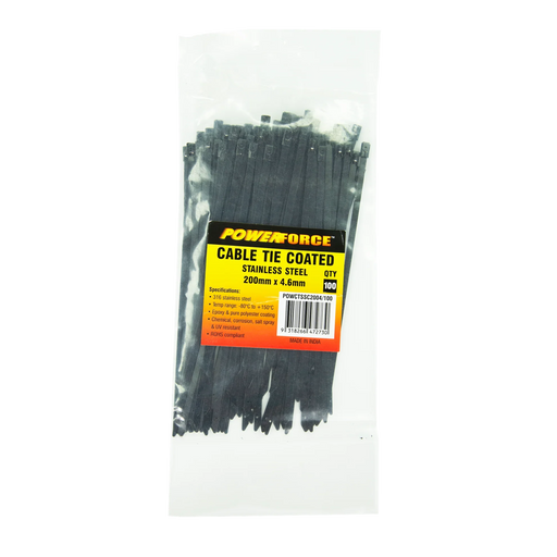 POWERFORCE Cable Tie 316SS Coated 200mm x 4.6mm Pack of 100. Self Locking ball-l - LX2001 - Homewares, Outdoor, Phone Accessories, Cases, Speakers, Headphones + More -