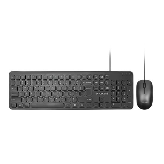 PROMATE Compact Wired Keyboard and Mouse Combo. Full Sized Low Profile Keyboard