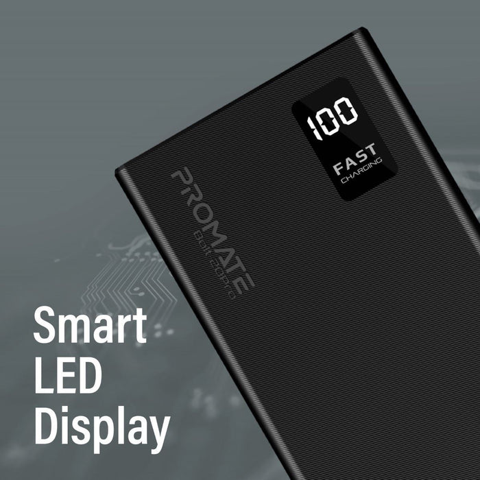PROMATE 20000mAh Power Bank with Smart LED Display & Super Slim Design. Includes