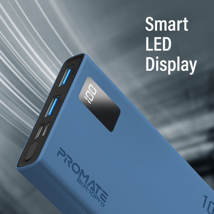 PROMATE 10000mAh Power Bank with Smart LED Display & Super Slim Design. Includes