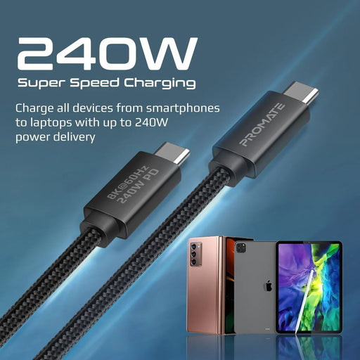 PROMATE 2M USBC to USBC Thunderbolt Cable. Supports 40Gps & 240W PD. Supports Up - LX2001 - Homewares, Outdoor, Phone Accessories, Cases, Speakers, Headphones + More -