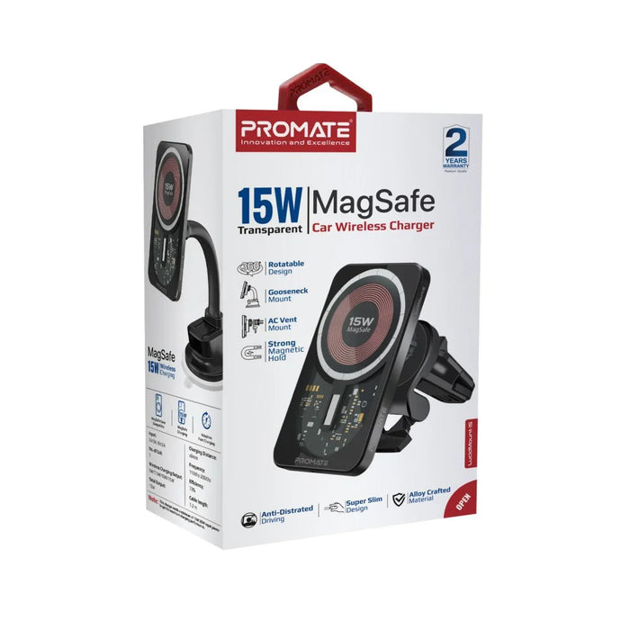 PROMATE 15W MagSafe Transparent In-Car Wireless Qi Phone Charger. Ultra Slim Des - LX2001 - Homewares, Outdoor, Phone Accessories, Cases, Speakers, Headphones + More -