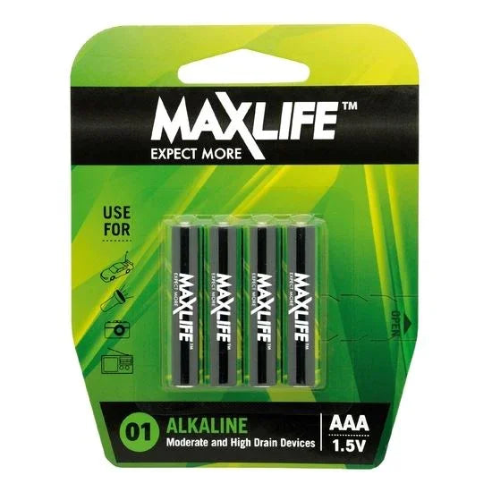 MAXLIFE AAA Alkaline Battery 4 Pack Long Lasting Alkaline Formula. Designed For - LX2001 - Homewares, Outdoor, Phone Accessories, Cases, Speakers, Headphones + More -